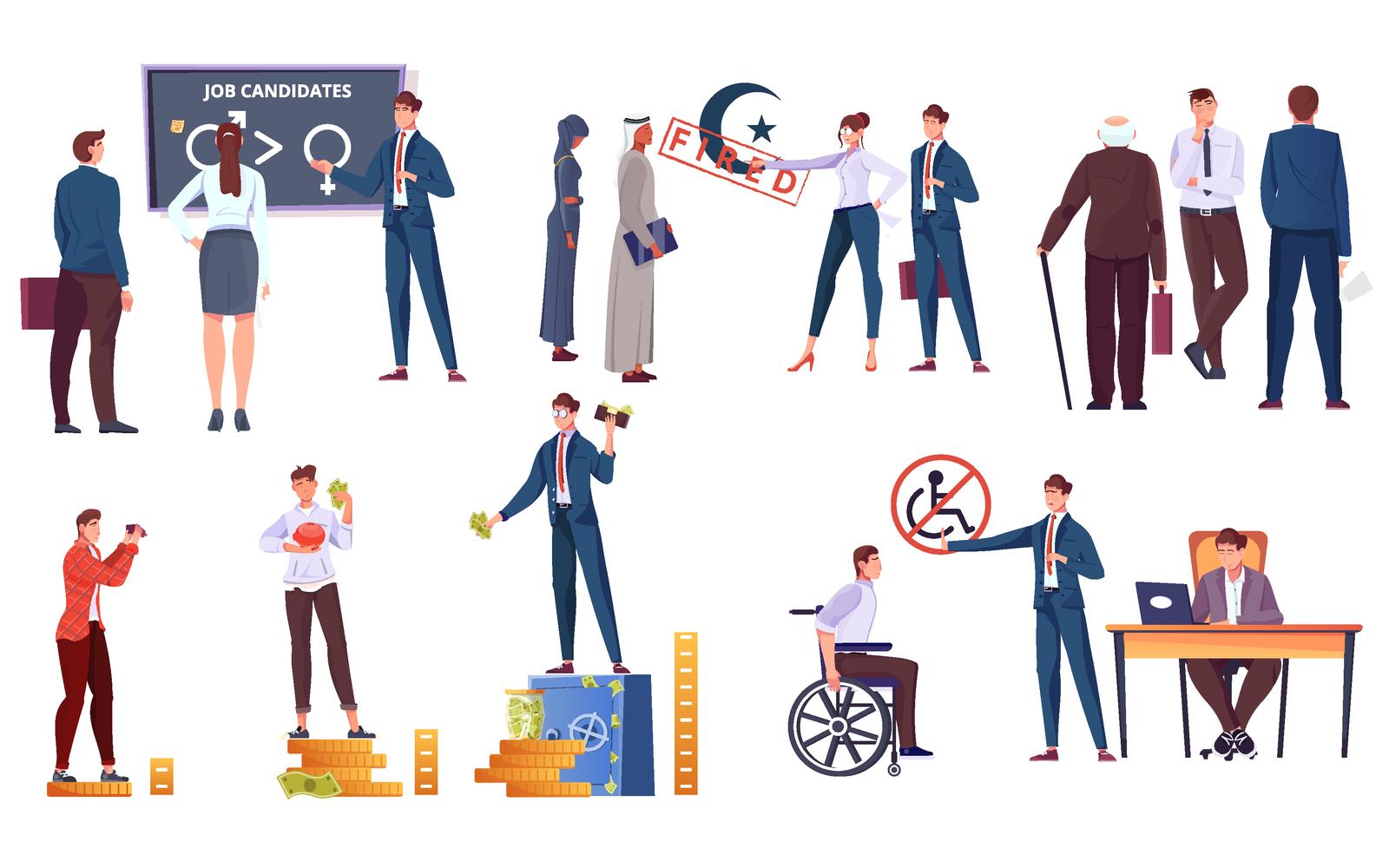 Social Inequality Set Flat 201051134 Vector Illustration Concept