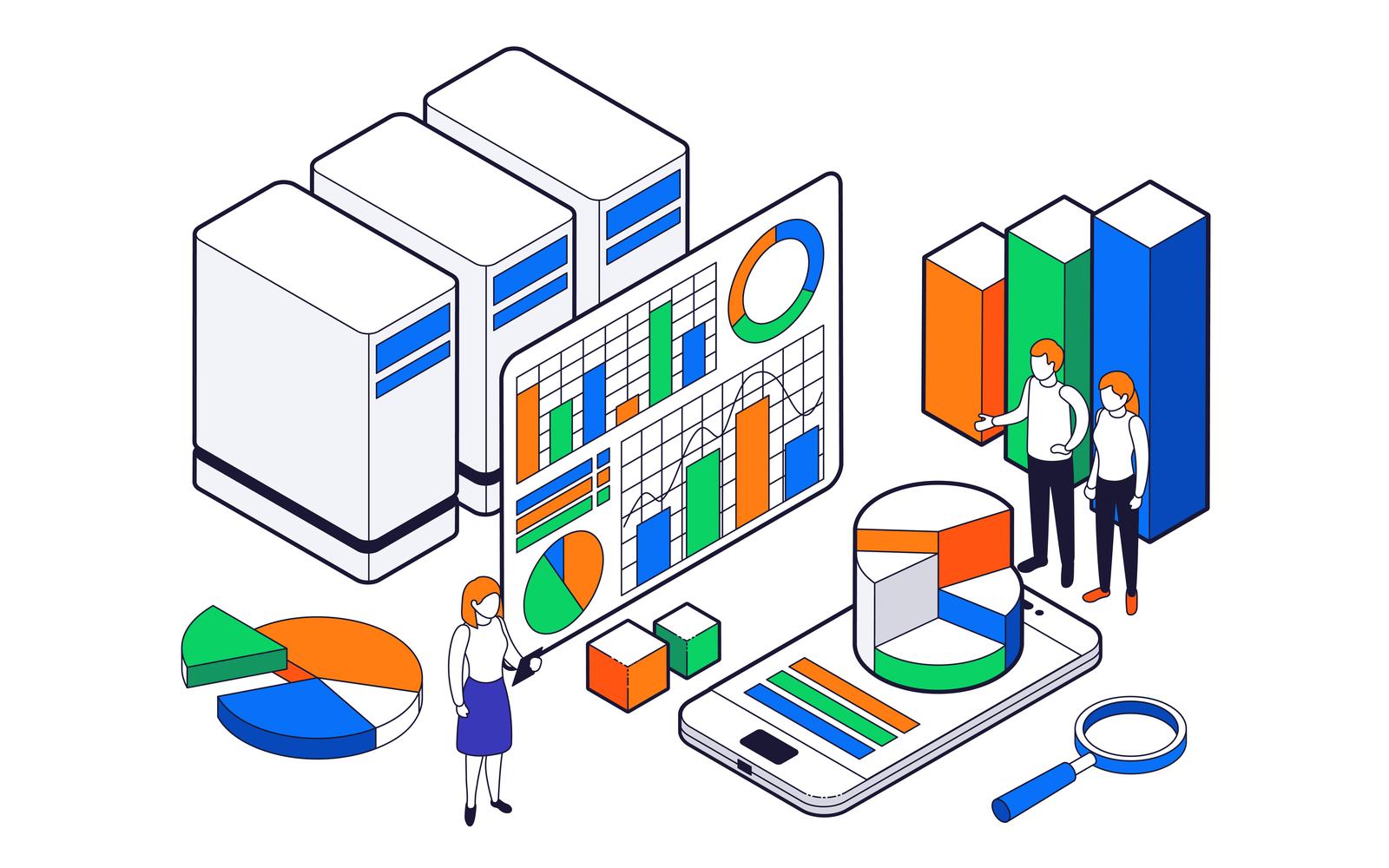 Big Data Science Analysis Isometric Set 201103905 Vector Illustration Concept