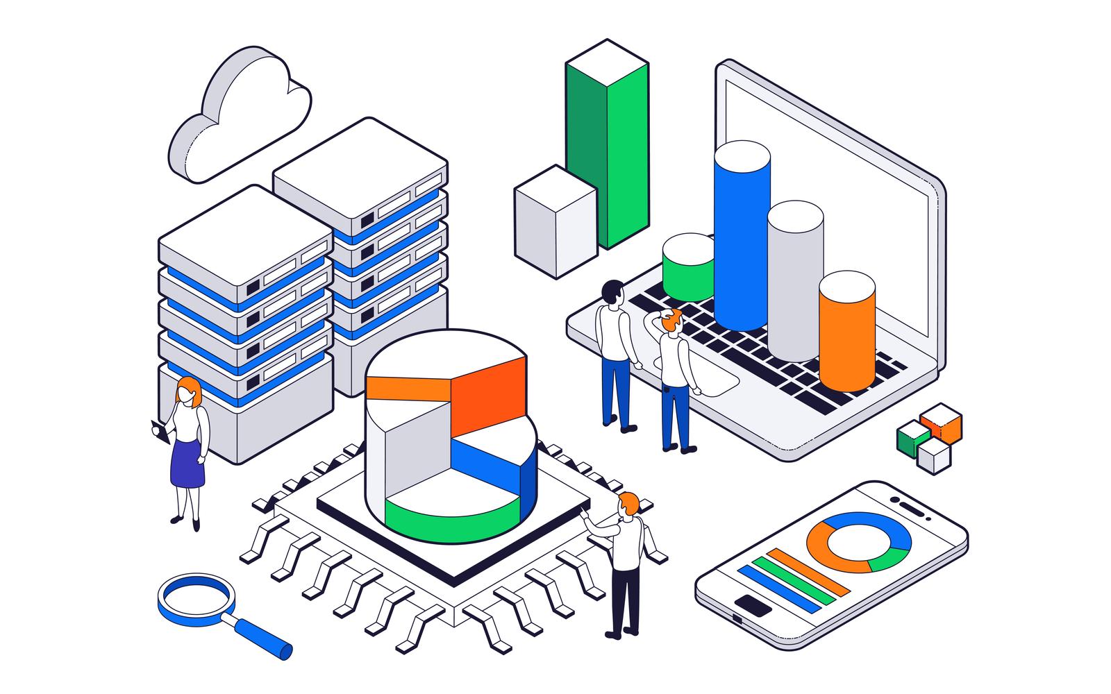 Big Data Science Analysis Isometric Set 201103904 Vector Illustration Concept