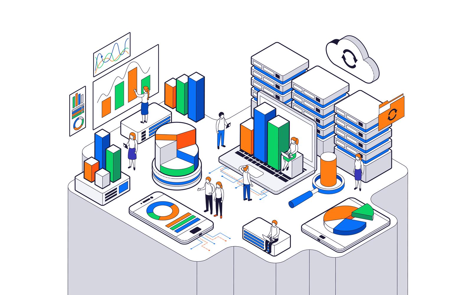 Big Data Science Analysis Isometric Set 201103902 Vector Illustration Concept