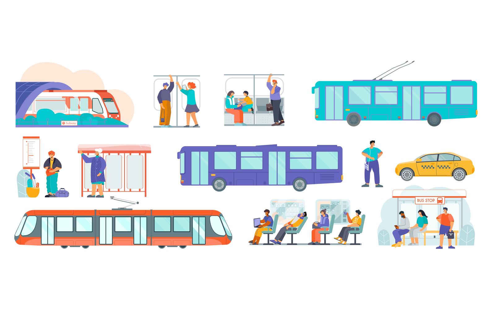 Public Transport Set Flat 201060207 Vector Illustration Concept