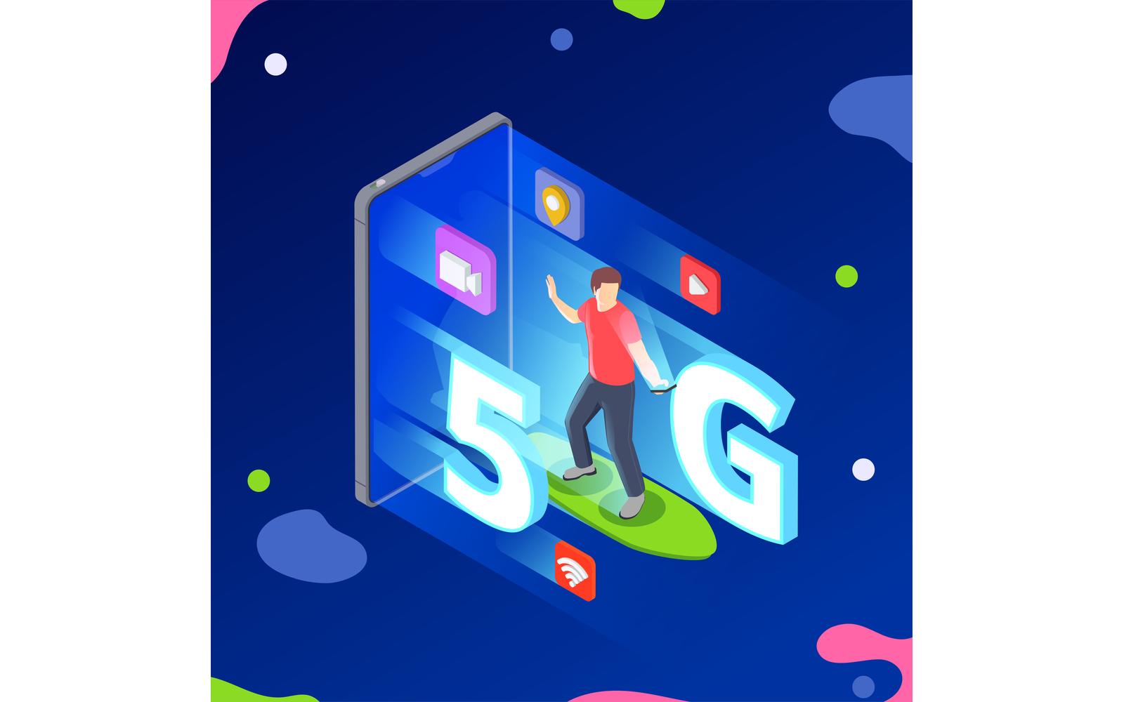 5G High Speed Internet Isometric 201120123 Vector Illustration Concept