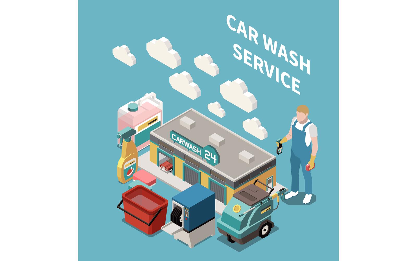 Car Wash Isometric Set 201110942 Vector Illustration Concept