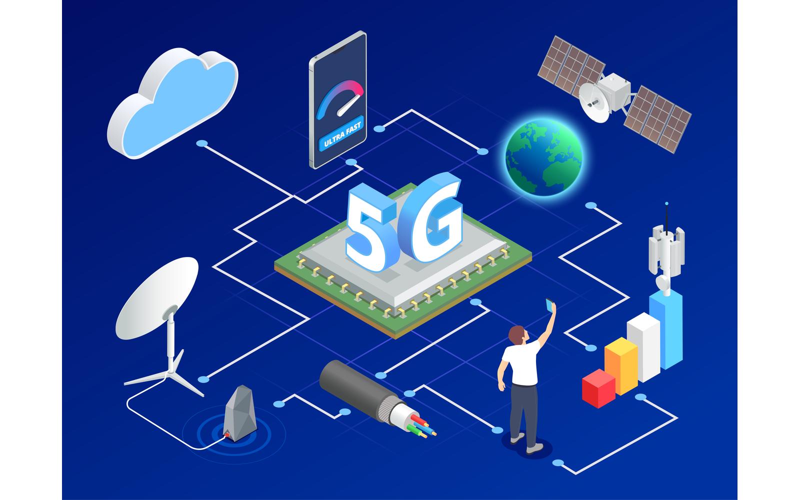 5G High Speed Internet Isometric 201120127 Vector Illustration Concept