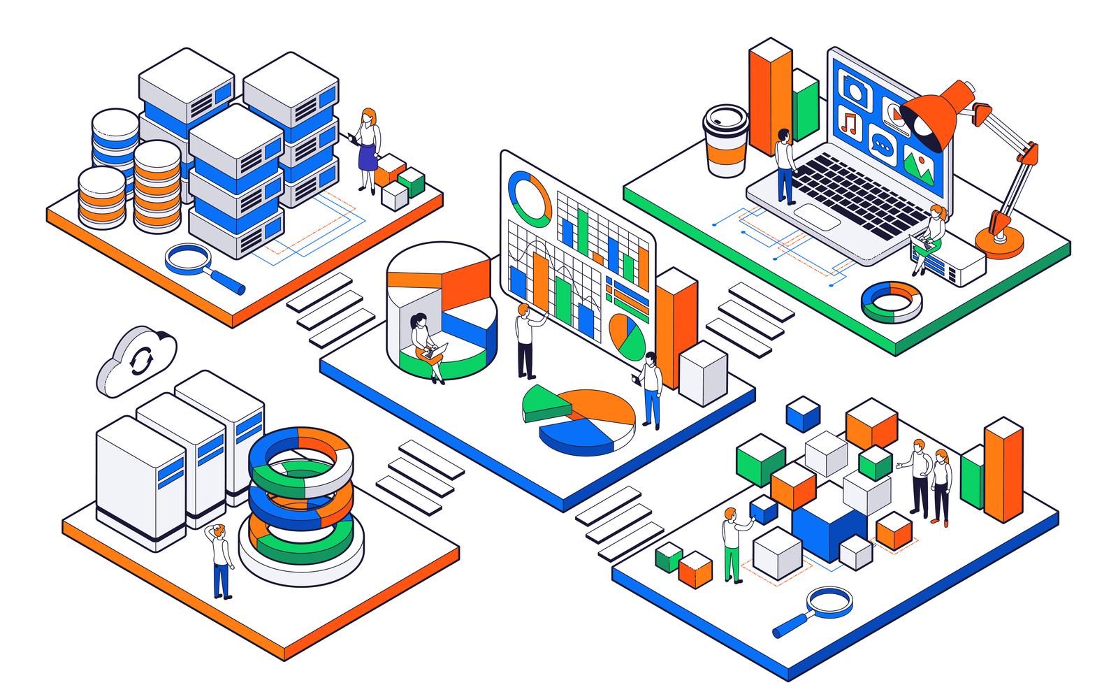 Big Data Science Analysis Isometric Set 201103901 Vector Illustration Concept