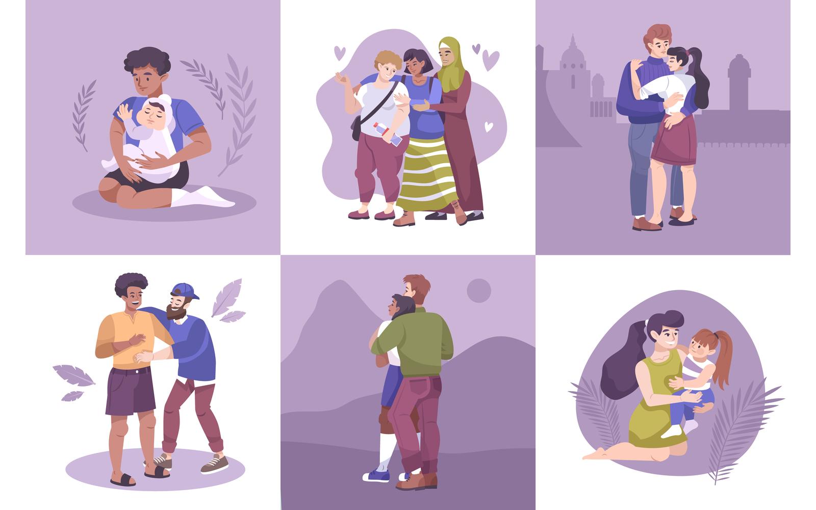 Hug Composition Set Flat 201150719 Vector Illustration Concept