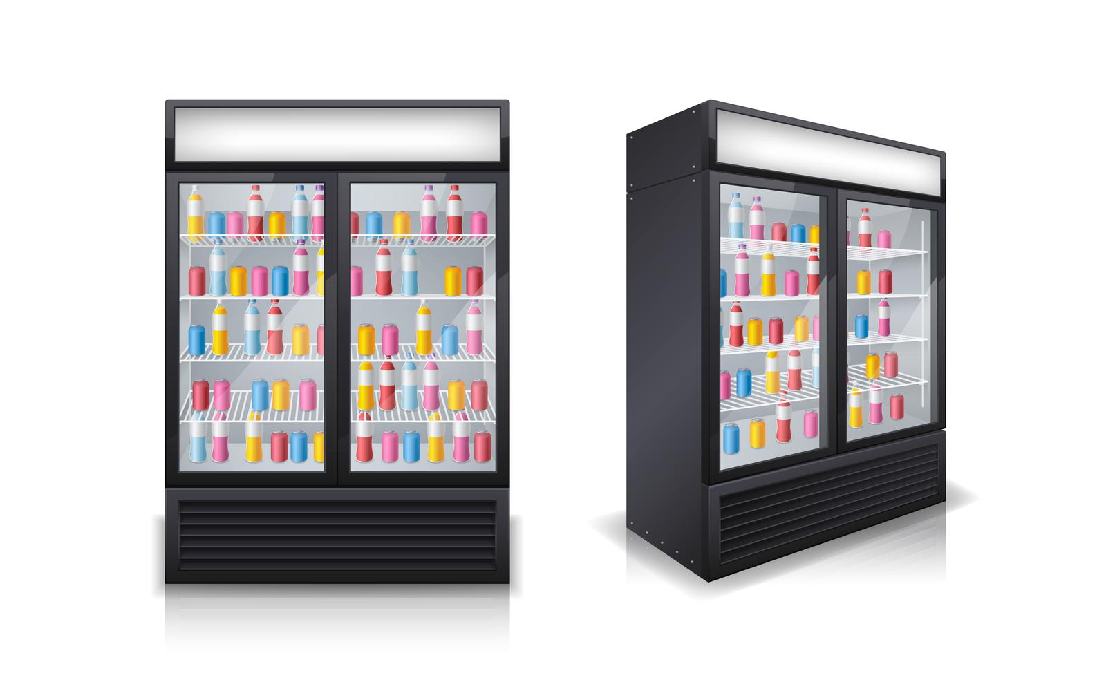 Drinks Fridges Realistic Transparent Set 201120327 Vector Illustration Concept