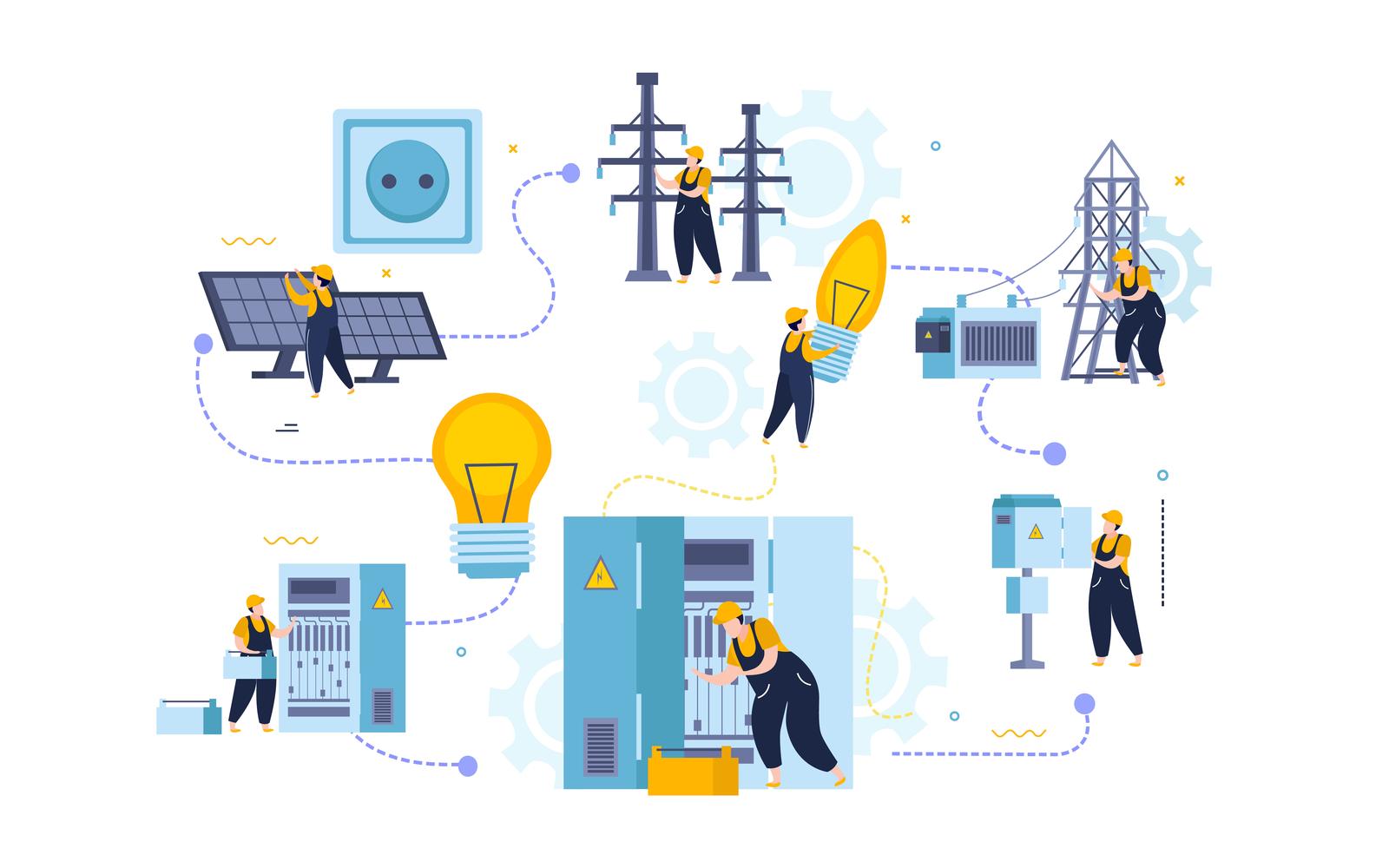 Electricity And Lighting Flat Composition 201140258 Vector Illustration Concept