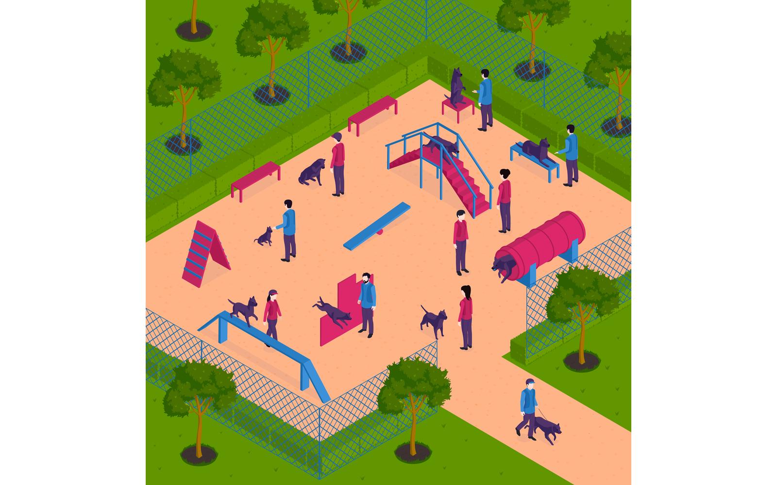 Isometric Dog Training Cynologist 201150403 Vector Illustration Concept