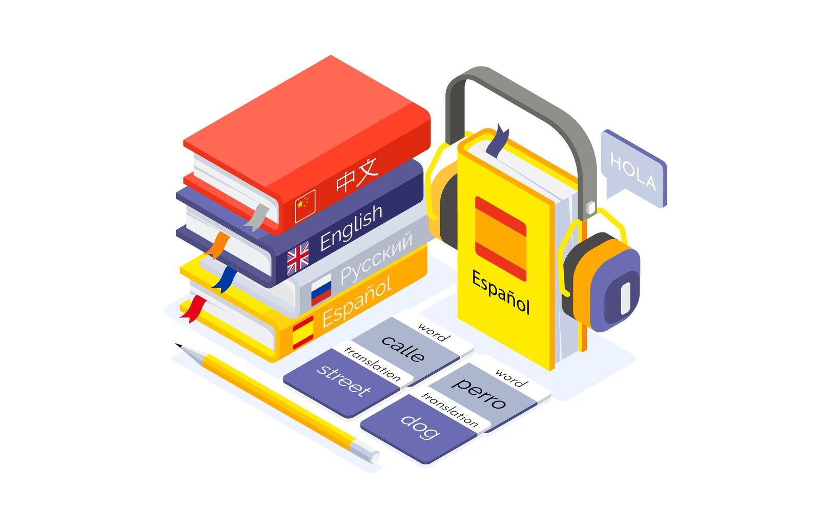 Language Courses Isometric Composition 201130141 Vector Illustration Concept