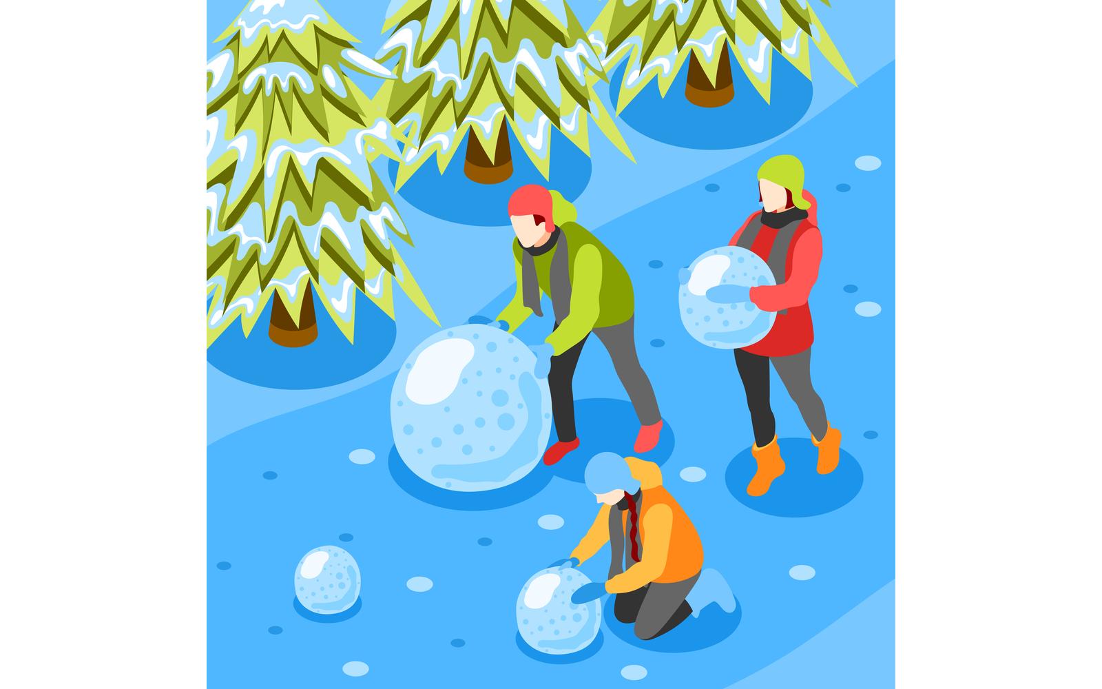 Winter Fun Isometric Composition 201130131 Vector Illustration Concept