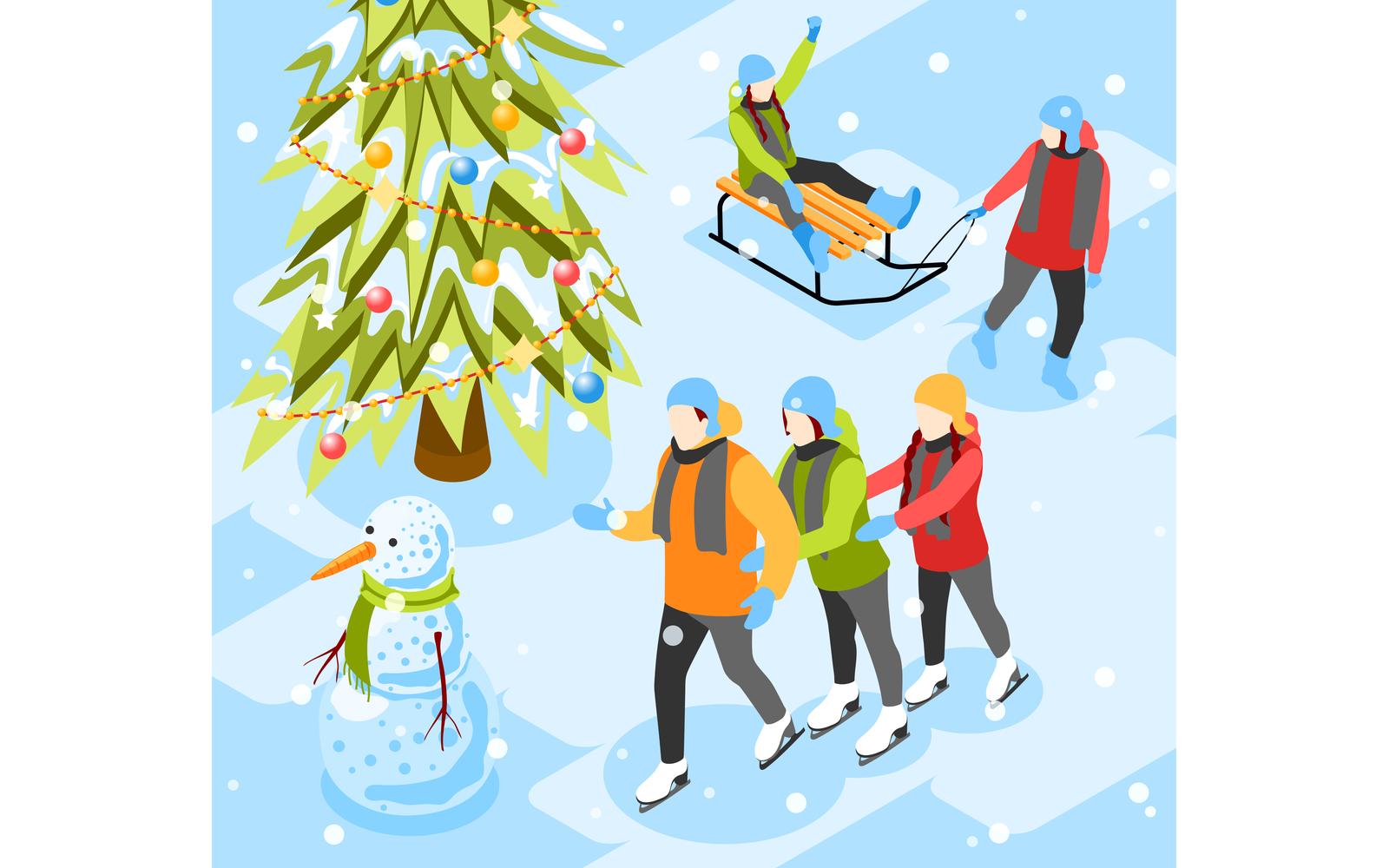 Winter Fun Isometric Composition 201130130 Vector Illustration Concept