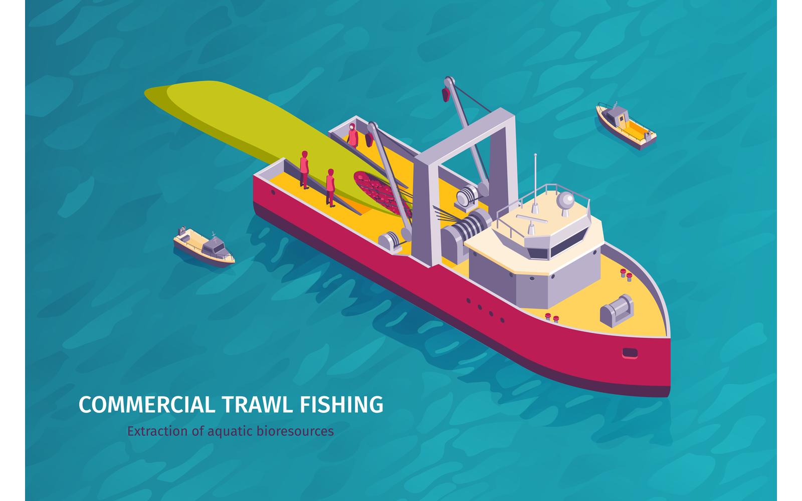 Isometric Commercial Fishing Horizontal Banner 201150410 Vector Illustration Concept