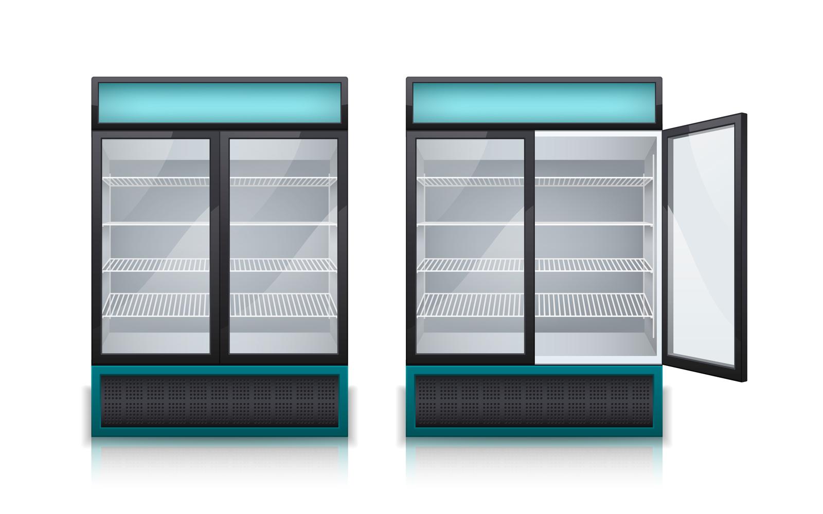 Drinks Fridges Realistic Transparent Set 201120326 Vector Illustration Concept