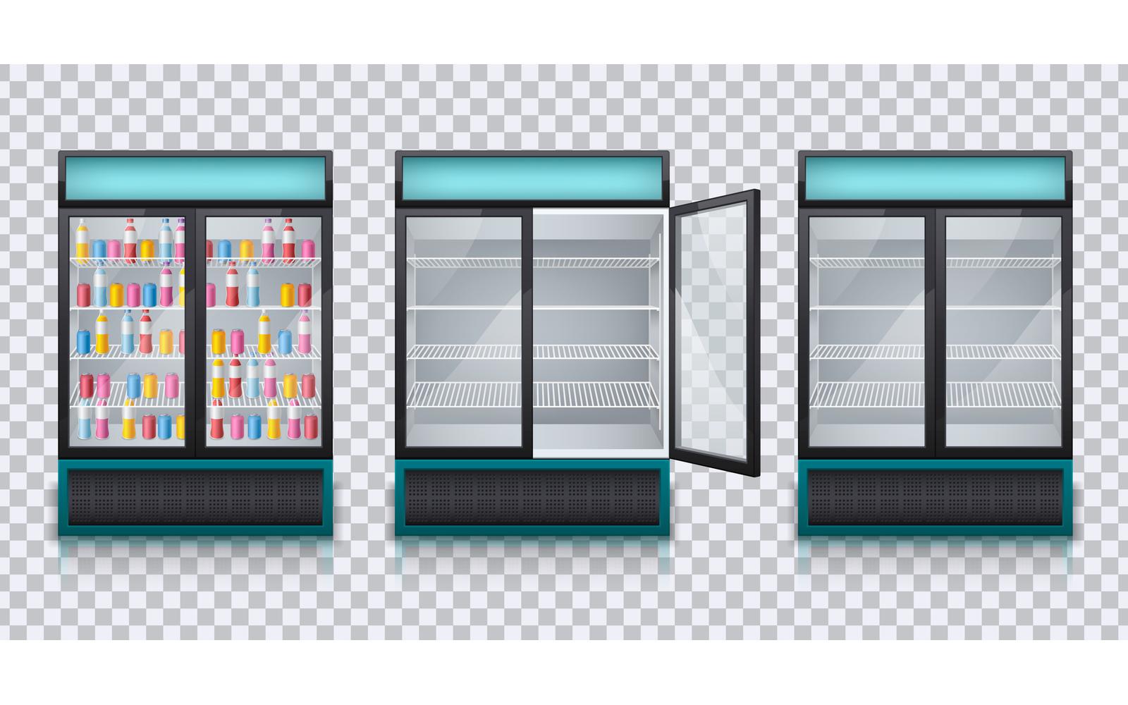 Drinks Fridges Realistic Transparent Set 201120325 Vector Illustration Concept