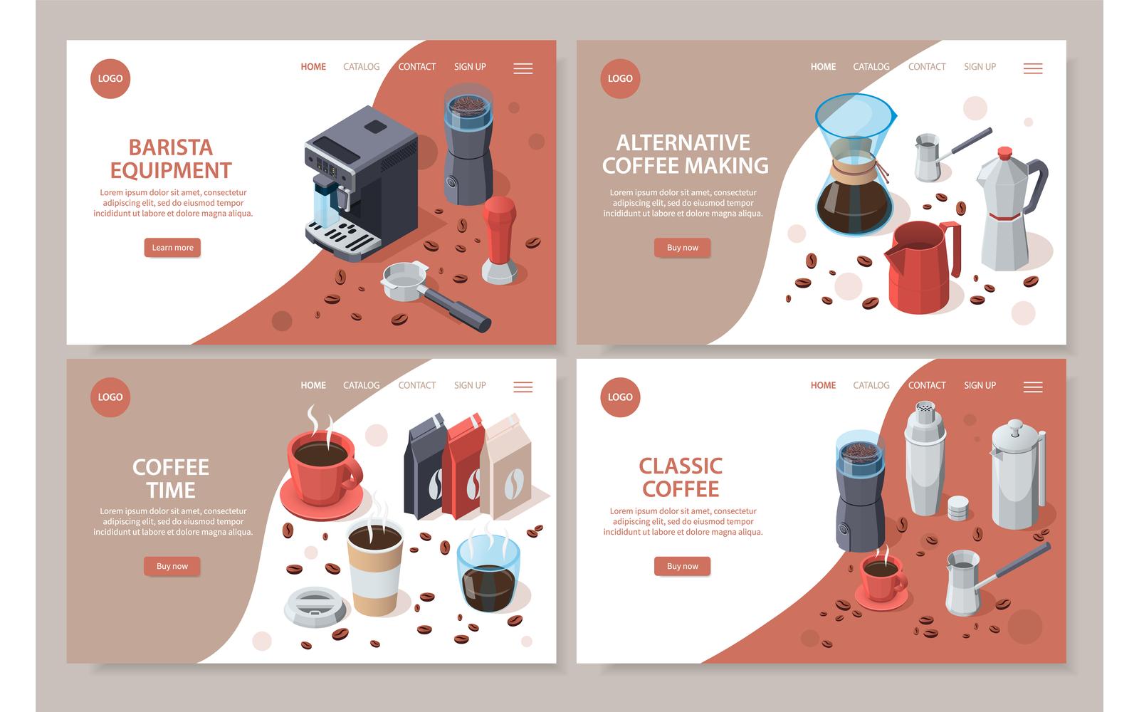 Professional Barista Coffee Equipment Isometric Web Site Cards 201160718 Vector Illustration Concept