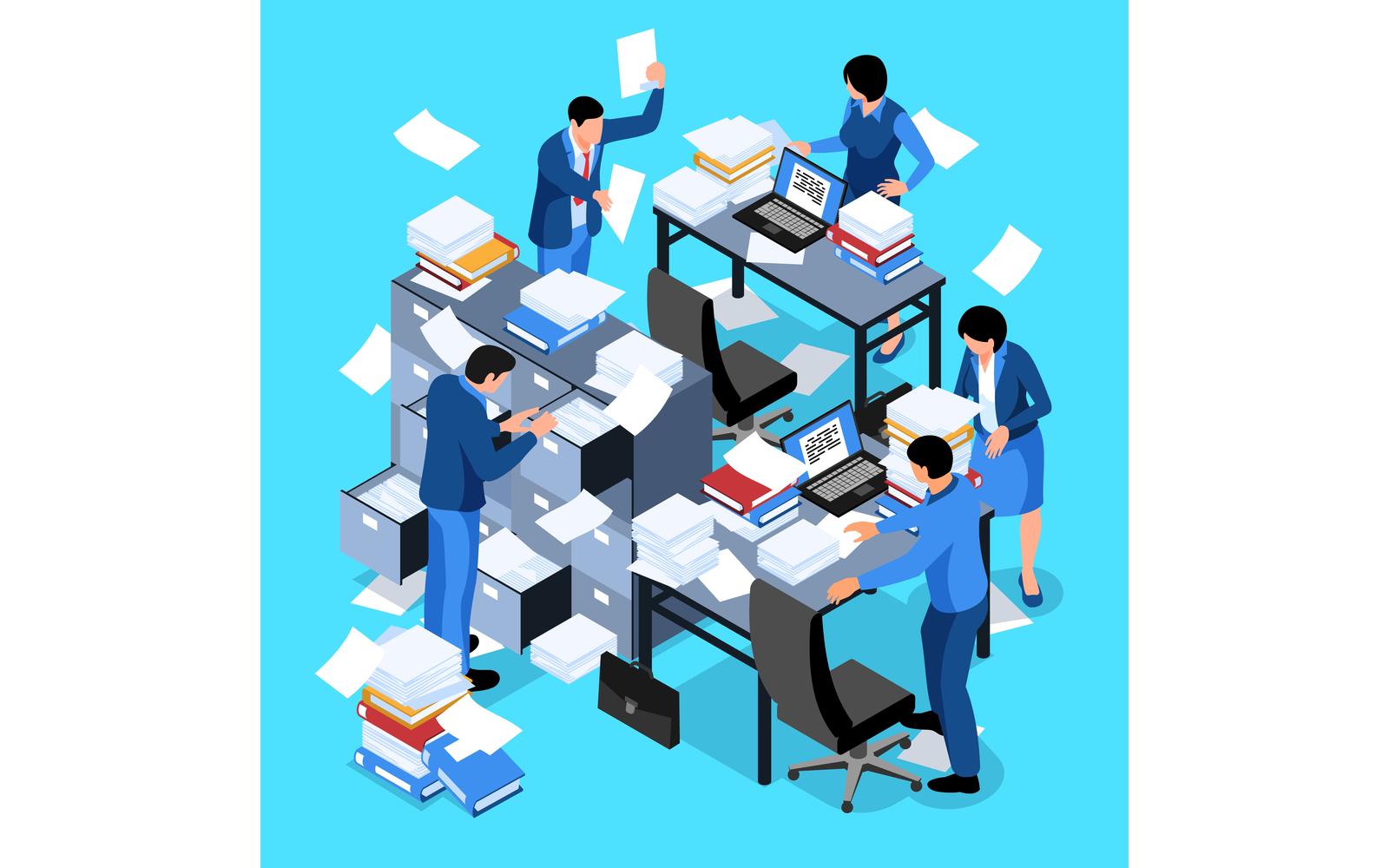 Isometric Unorganized Office Work Illustration 201210530 Vector Illustration Concept