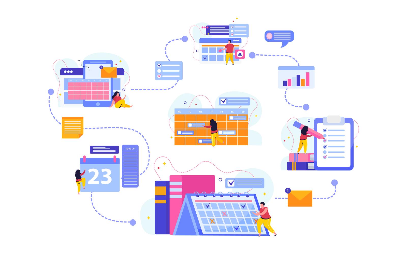 Planning And Scheduling Flat Composition 201240219 Vector Illustration Concept