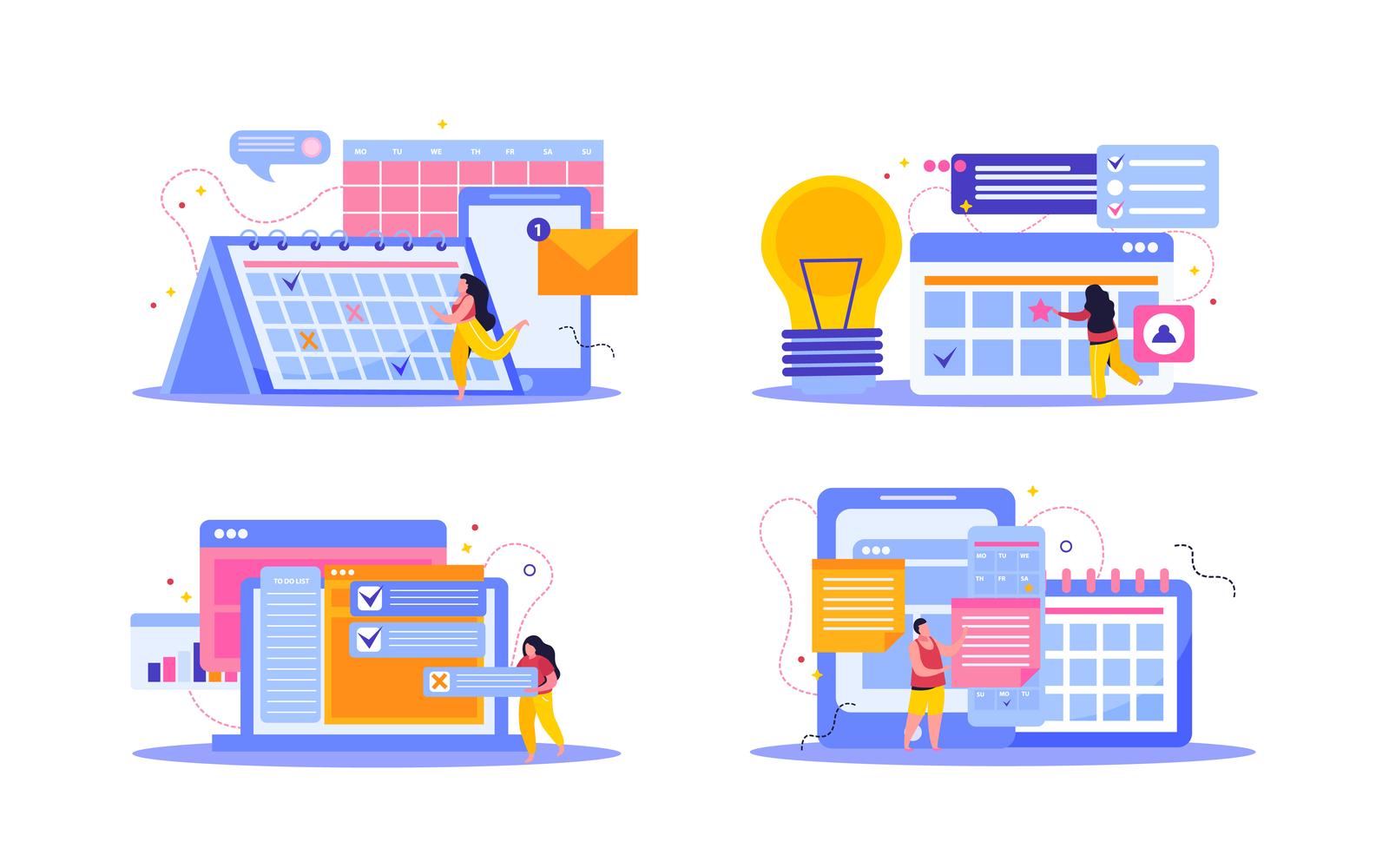 Planning And Scheduling Flat Composition 201240218 Vector Illustration Concept