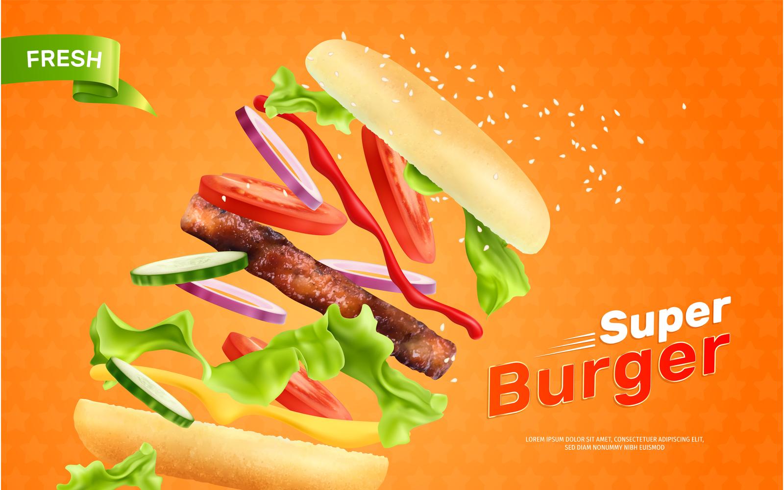 Burger Advertising Composition Realistic 2 201230911 Vector Illustration Concept