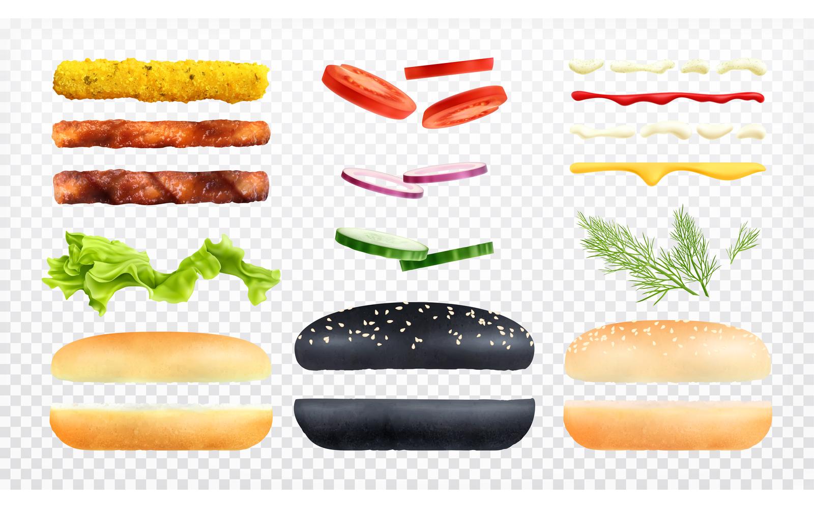 Burger Constructor Realistic Set Transparent 201230907 Vector Illustration Concept