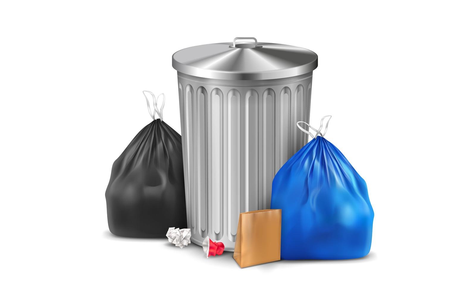 Plastic Trash Bag And Bin Realistic 201221114 Vector Illustration Concept