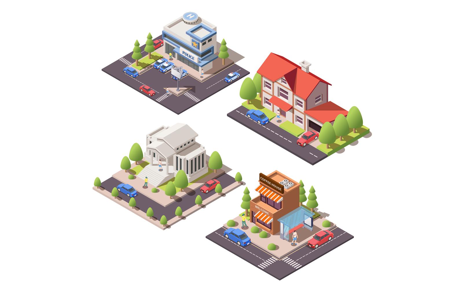 Modern City Elements Isometric Compositions 201260712 Vector Illustration Concept