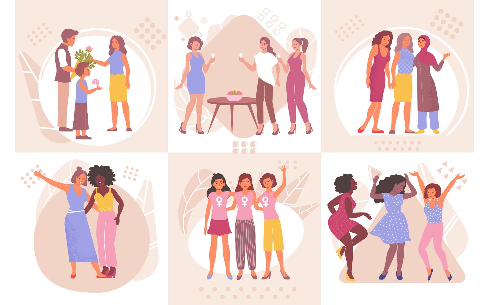 Womens Day Composition Set Flat 201150619 Vector Illustration Concept