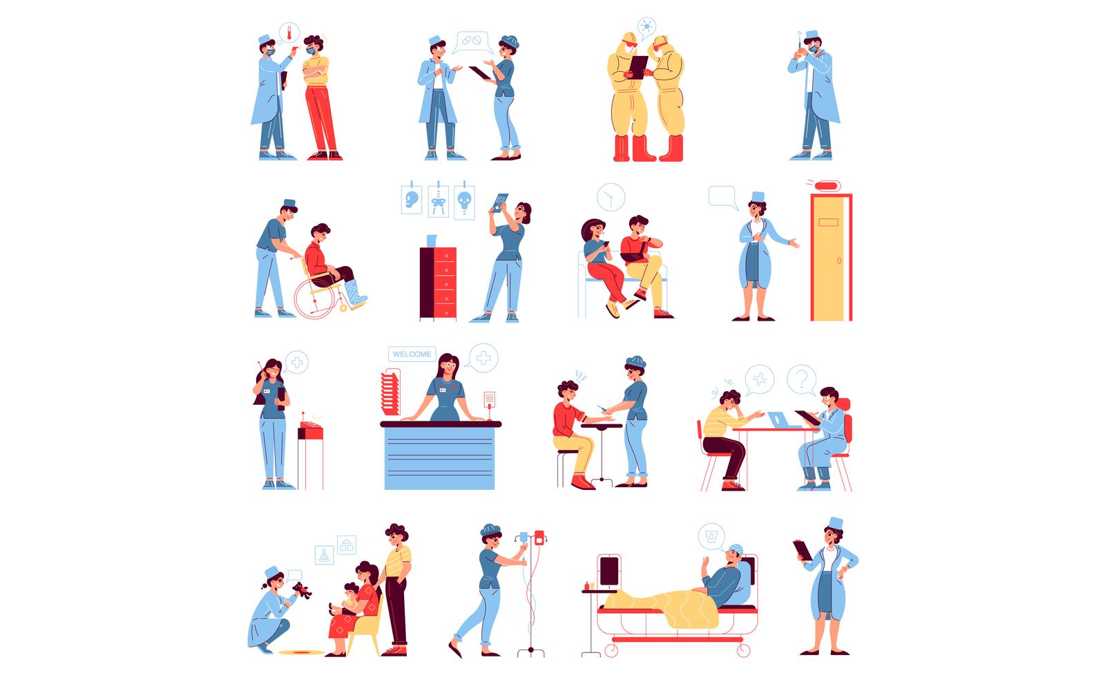 Hospital Medicine Doctor Patient Set 201151816 Vector Illustration Concept