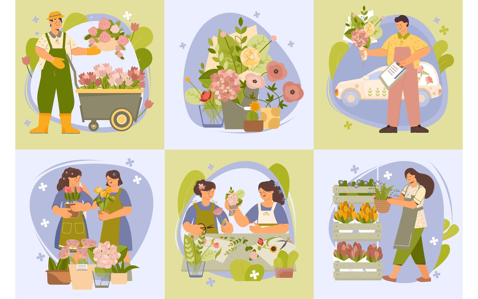 Floristics Composition Set Flat 201160208 Vector Illustration Concept