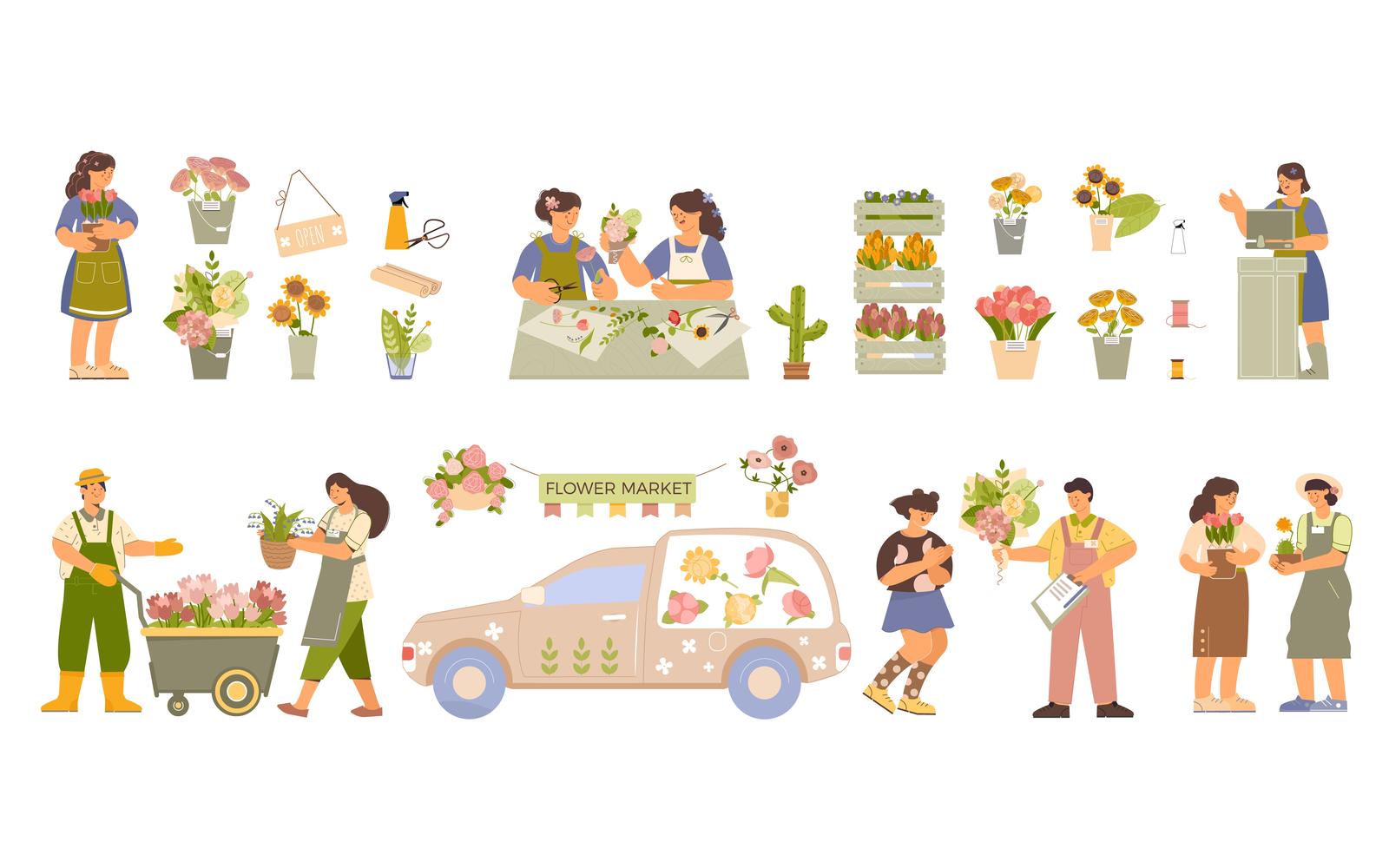 Floristics Set Flat 201160201 Vector Illustration Concept