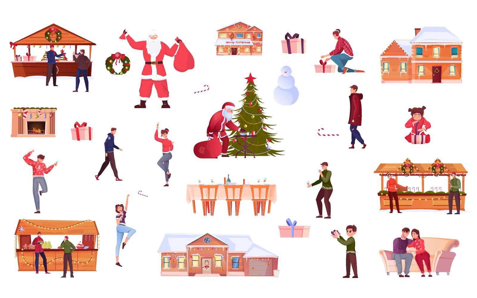 Christmas Set Flat 201151101 Vector Illustration Concept