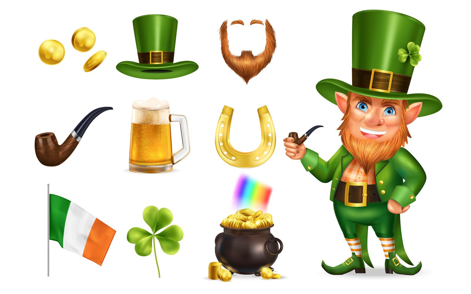 Realistic Saint Patrick Day Set 201130532 Vector Illustration Concept