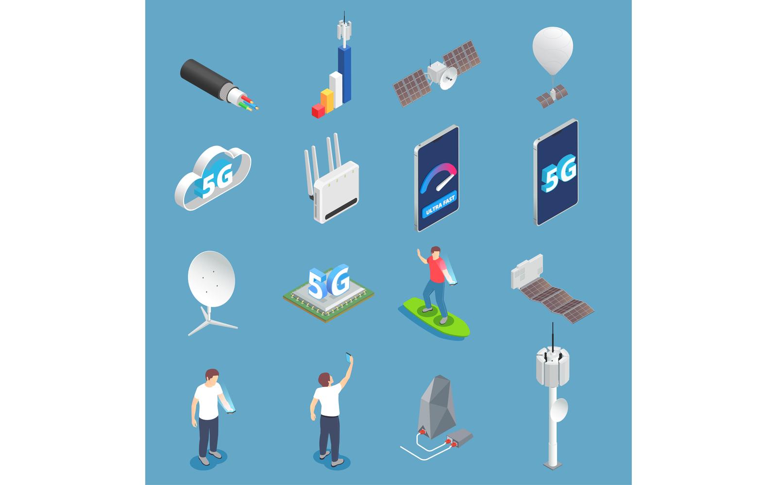 5G High Speed Internet Isometric Set 201120121 Vector Illustration Concept