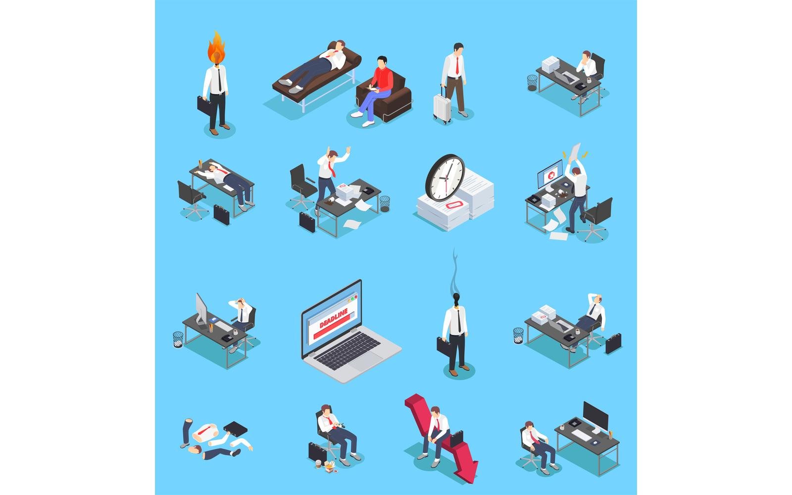 Professional Burnout Depression Frustration Isometric Set 201120104 Vector Illustration Concept