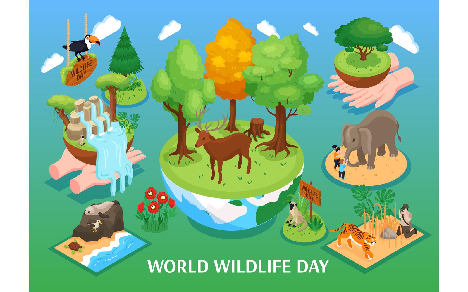 Isometric World Wildlife Day 201112142 Vector Illustration Concept