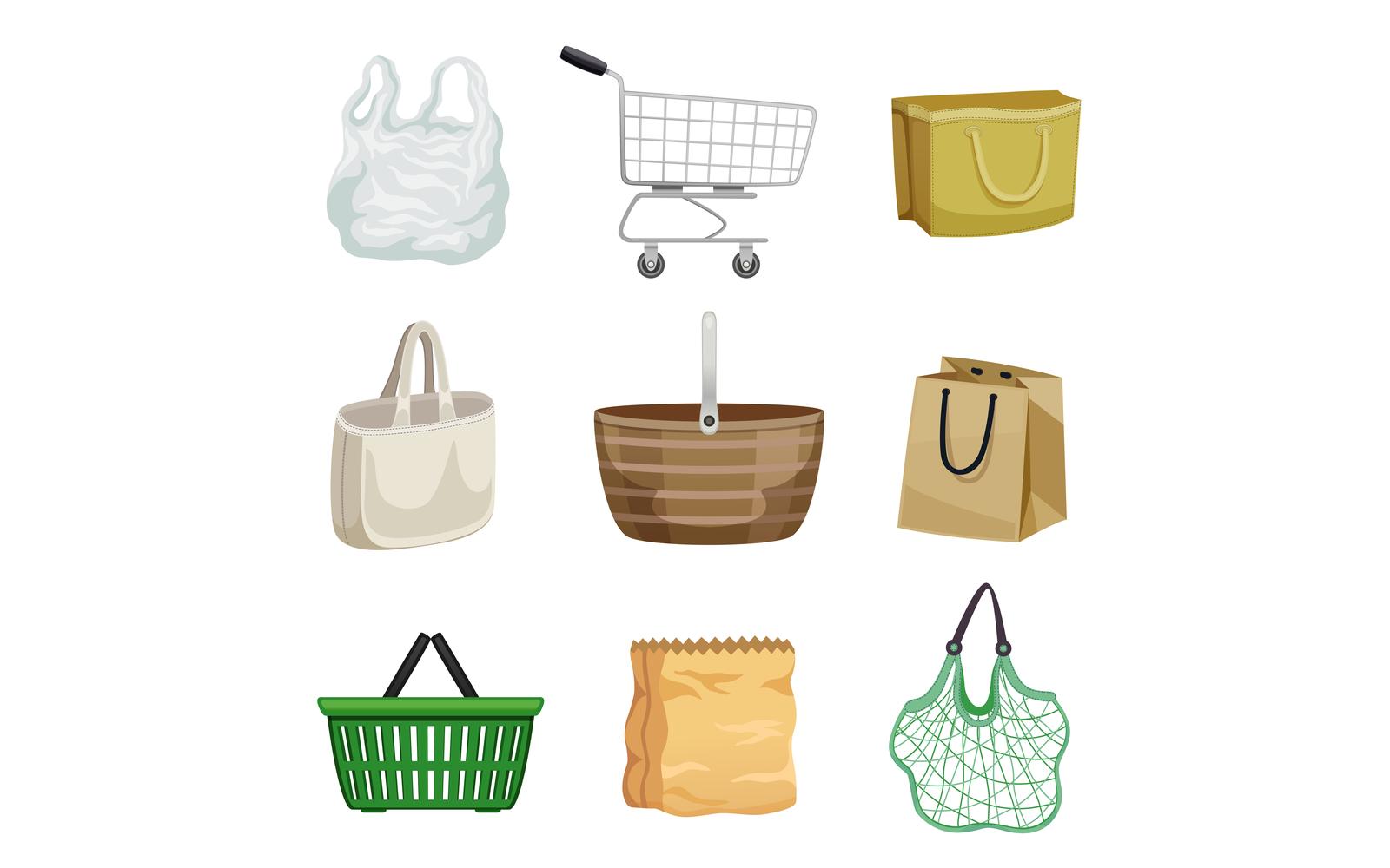 Shopping Bag Basket Set 201100312 Vector Illustration Concept