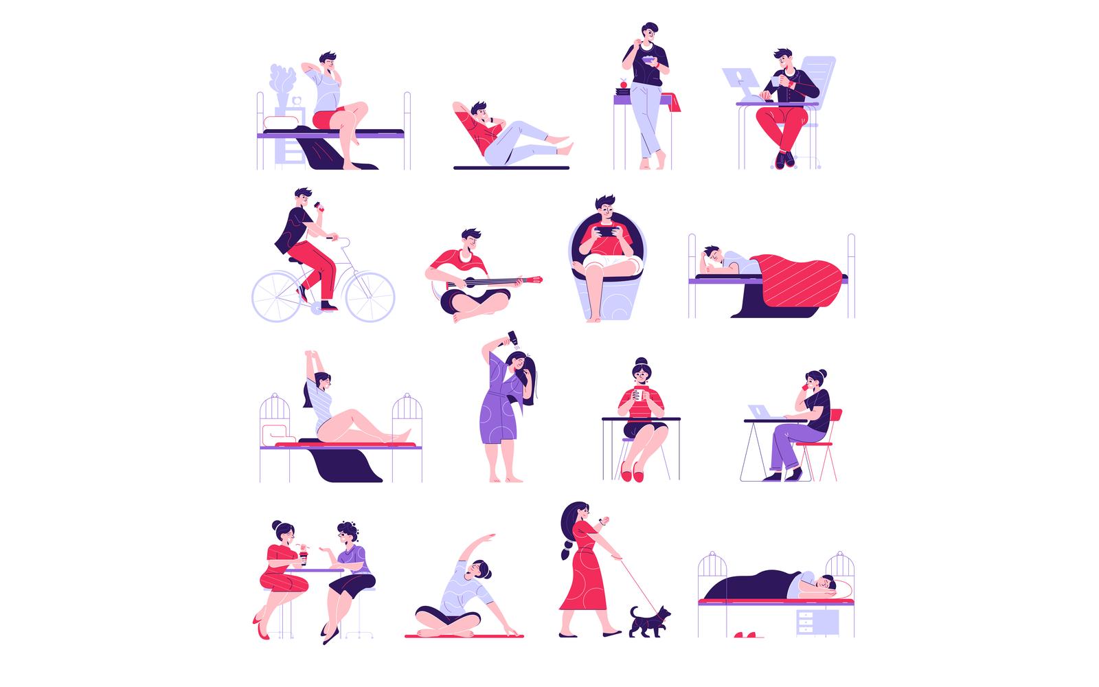 Man Woman Daily Routine Set 201051803 Vector Illustration Concept