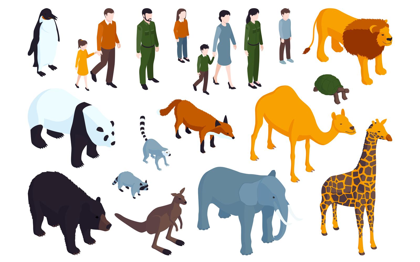 Isometric Zoo Color Set 201050416 Vector Illustration Concept