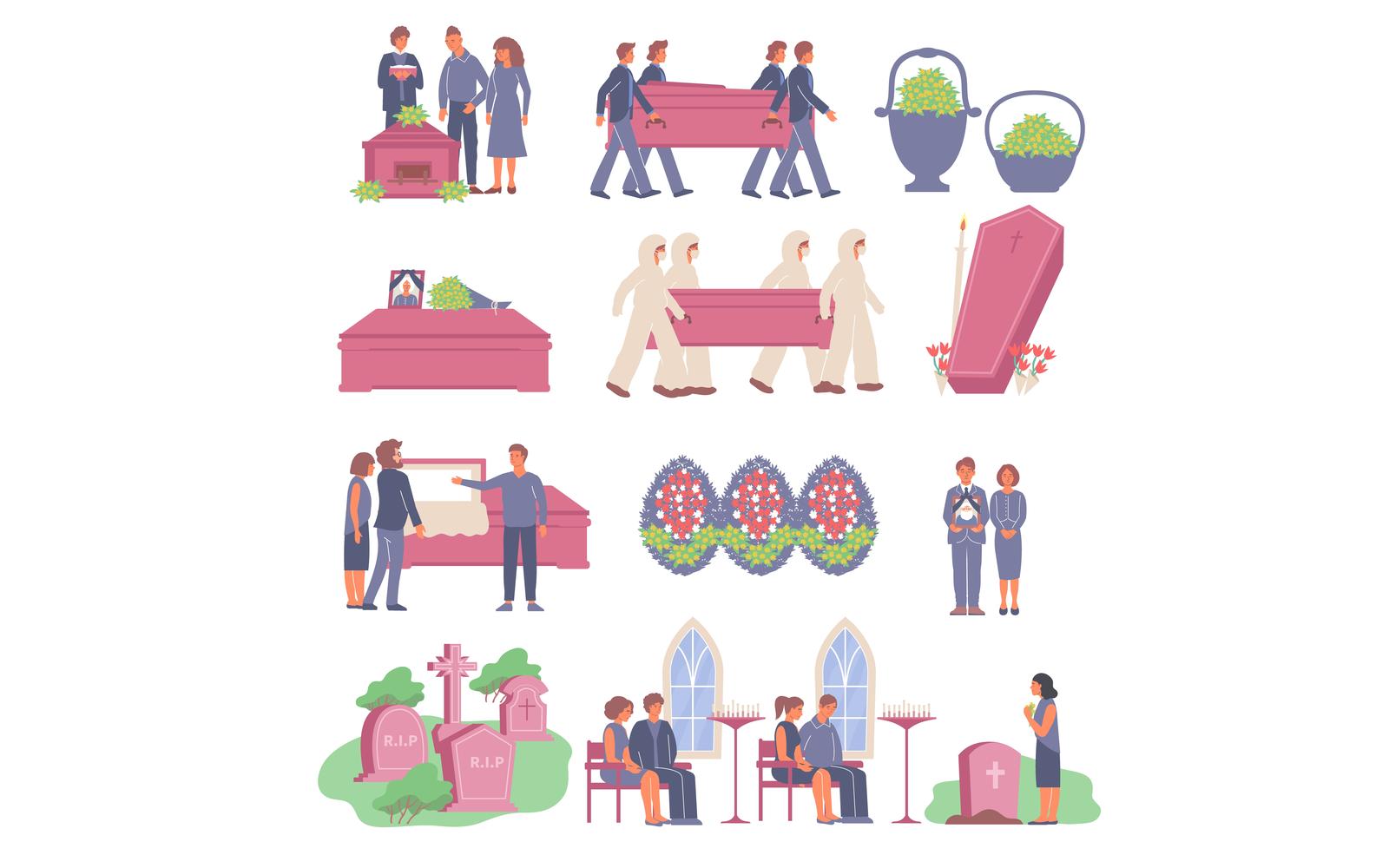 Funeral Set Flat 201050632 Vector Illustration Concept