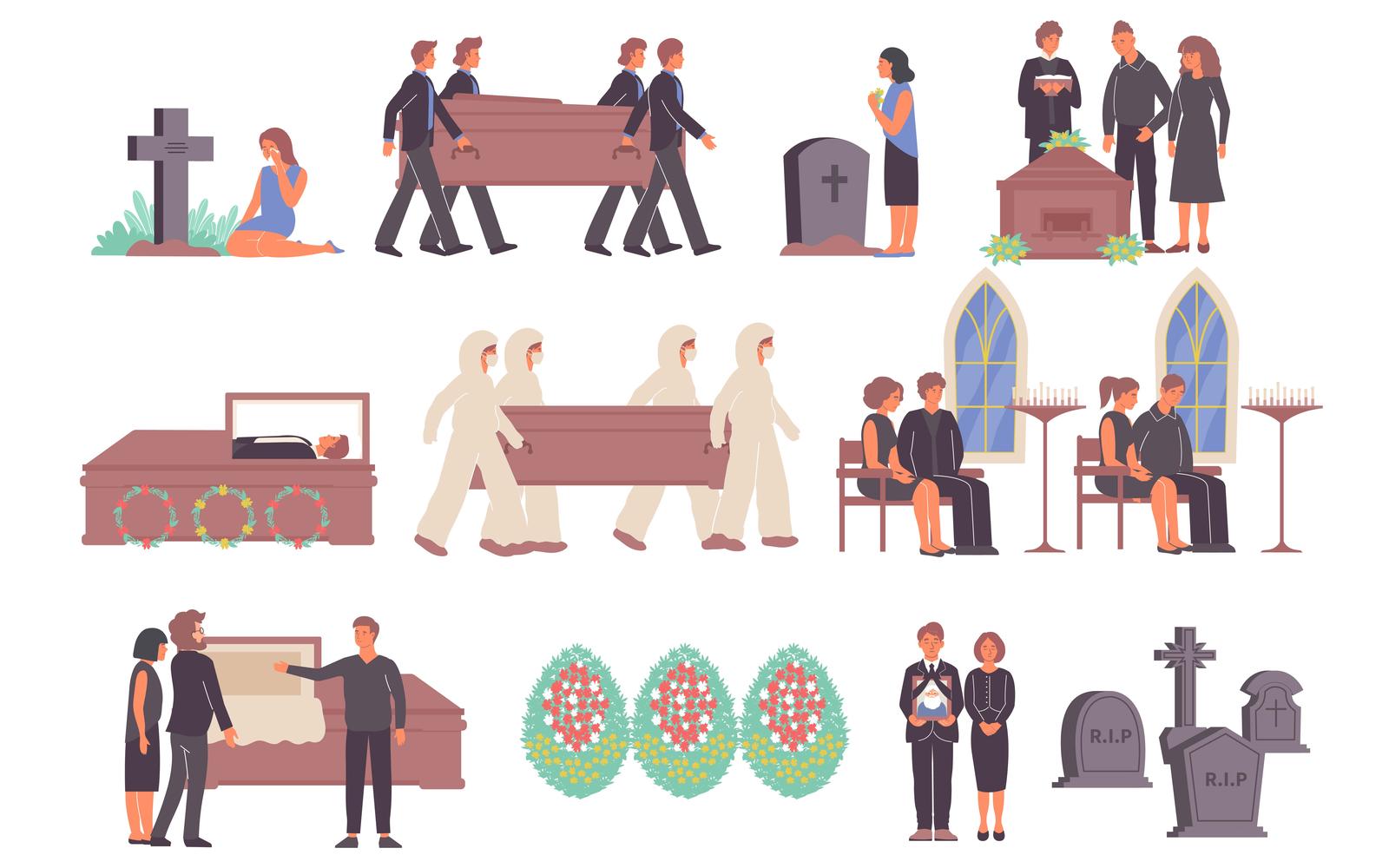 Funeral Services Set Flat 201050623 Vector Illustration Concept