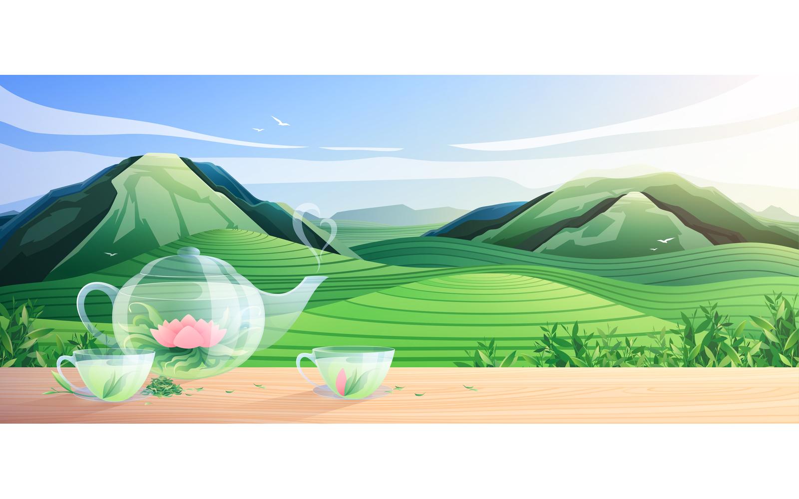 Natural Tea Production Flat Composition 1 201030931 Vector Illustration Concept