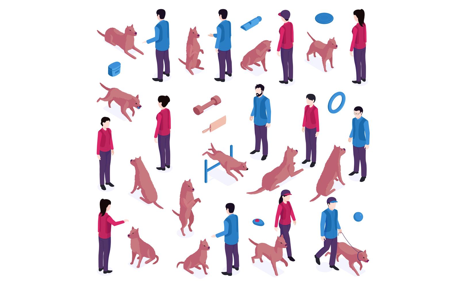 Isometric Dog Training Cynologist Set 201050422 Vector Illustration Concept