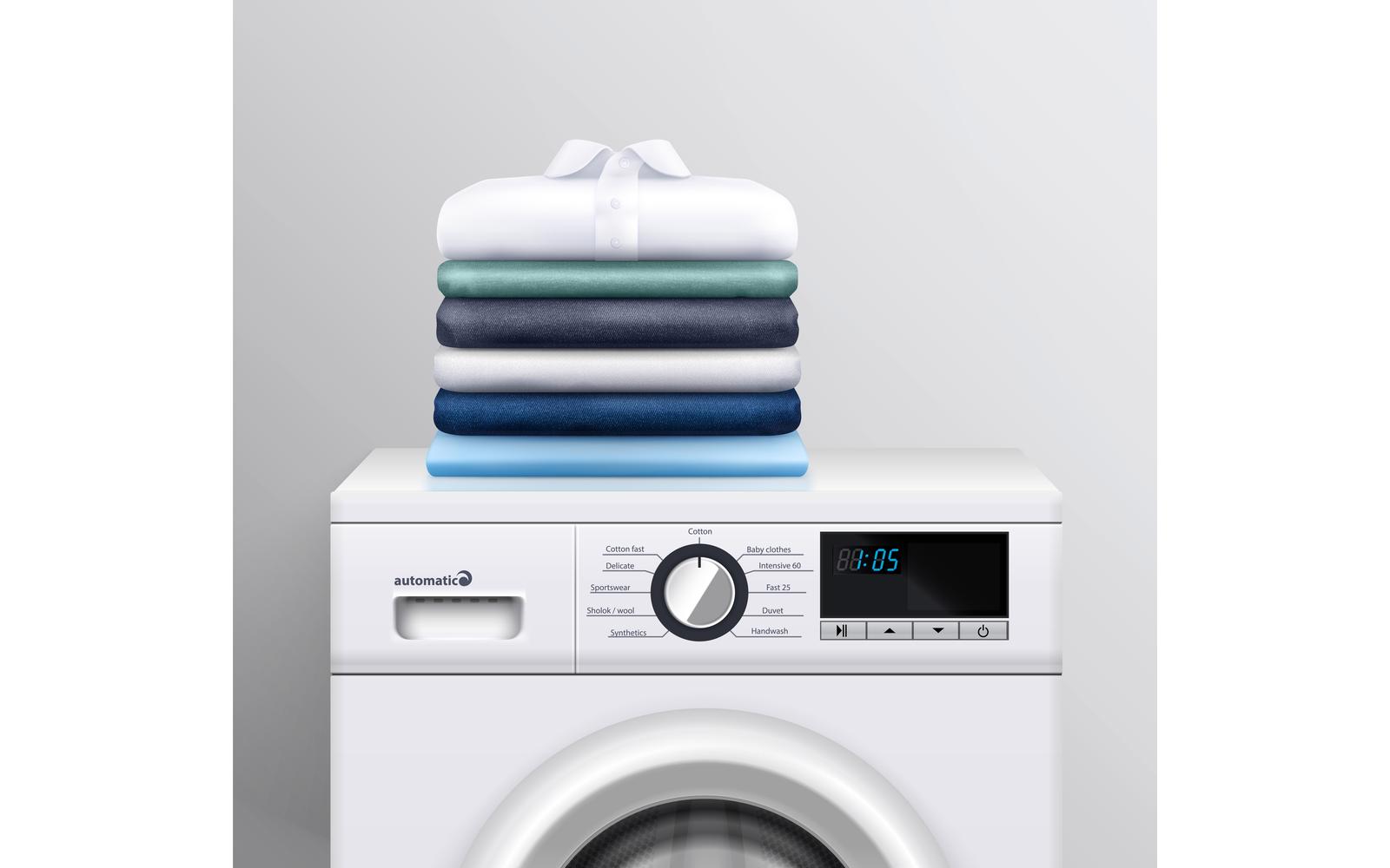 Clothes Stack On Washing Machine Realistic 201030906 Vector Illustration Concept
