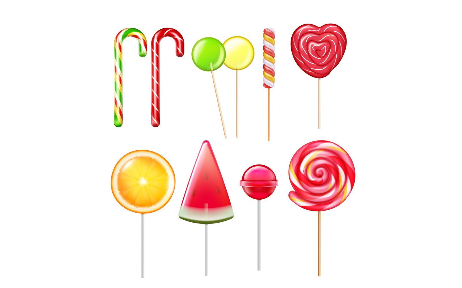 Candies Caramel Lollypops Realistic Set 201021108 Vector Illustration Concept