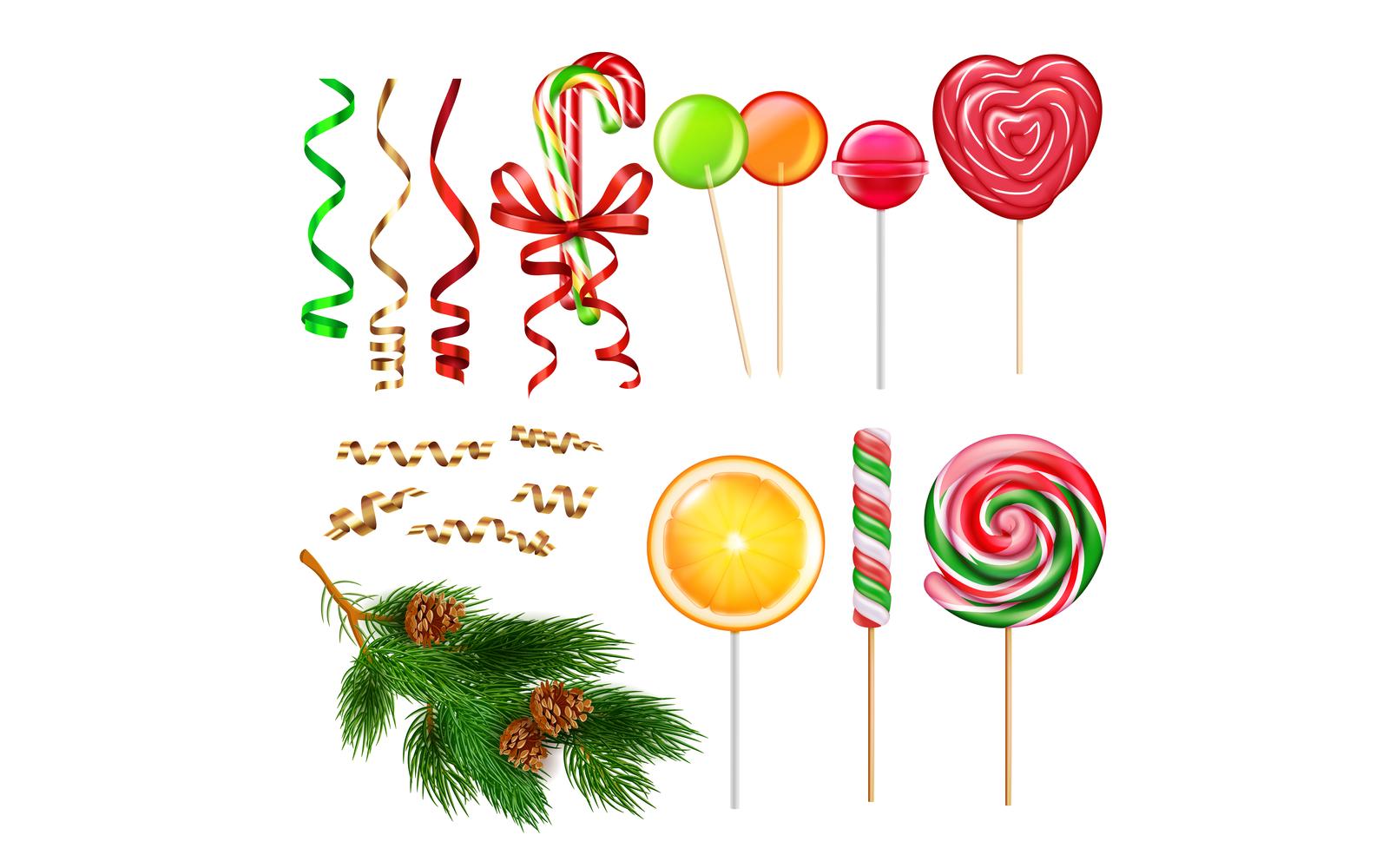 Christmas Candies Caramel Lollypops Realistic 201021114 Vector Illustration Concept