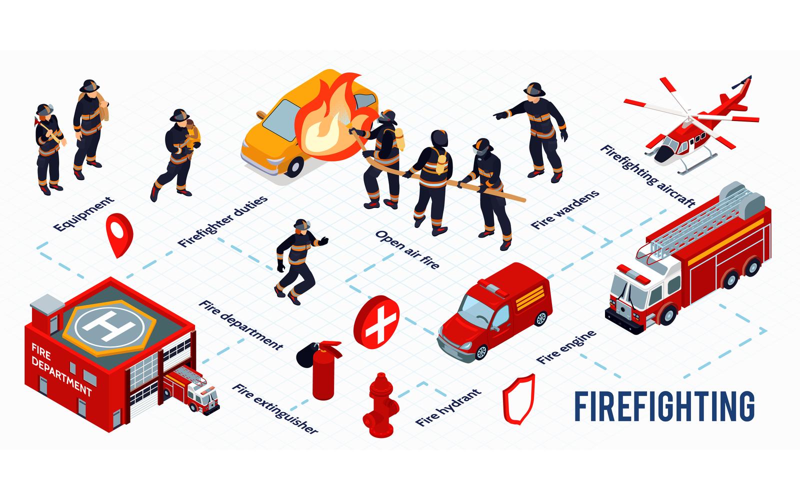 Isometric Firefighter Infographics 201003208 Vector Illustration Concept