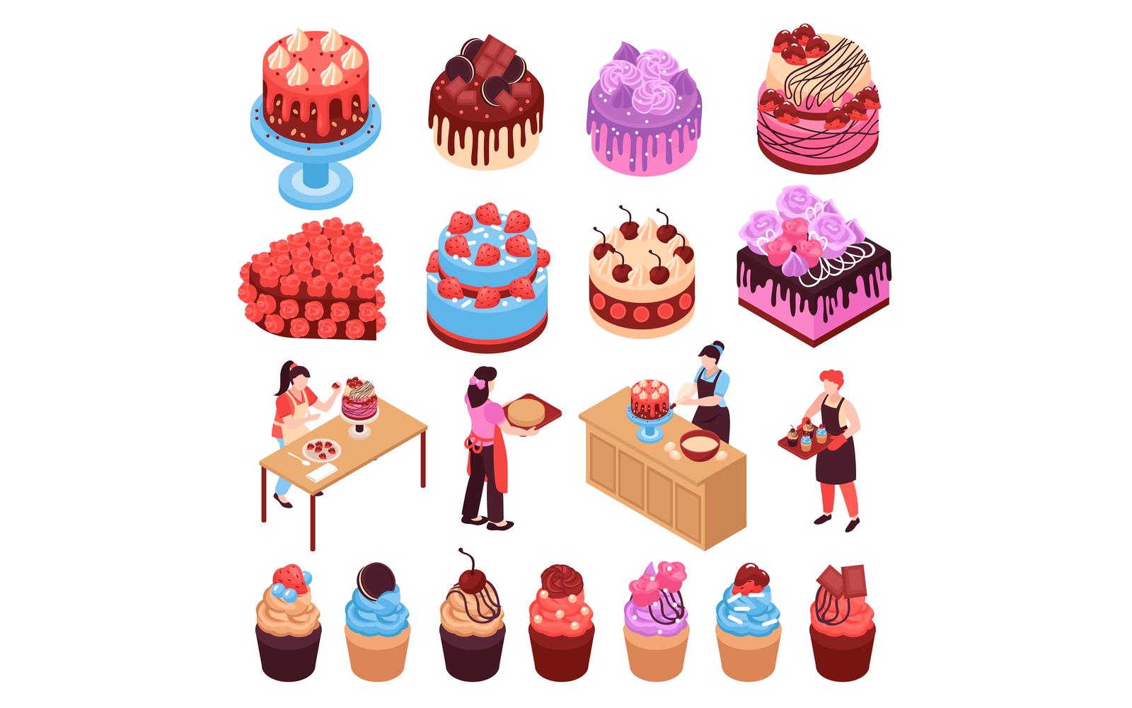 Isometric Homemade Cake Dessert Kitchen Set 201012102 Vector Illustration Concept