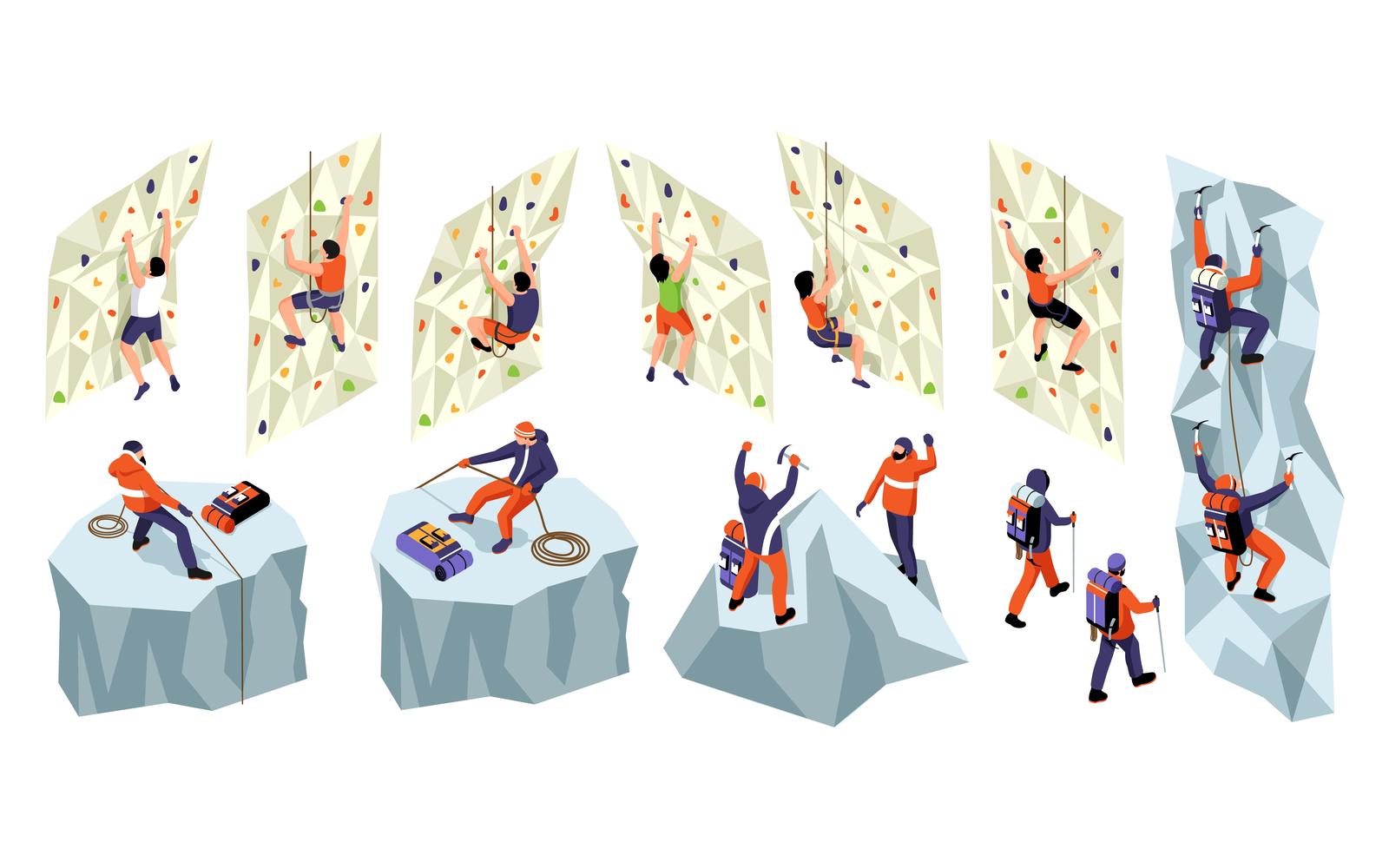 Isometric Climbing Mountaineering Set 201010529 Vector Illustration Concept