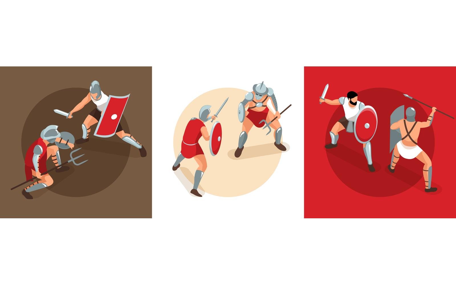 Isometric Ancient Rome Gladiators Design Concept 201010528 Vector Illustration Concept